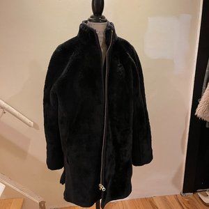 Jcrew Teddy Faux Fur Zip Jacket SZ M Dark Navy almost looks black but is not
